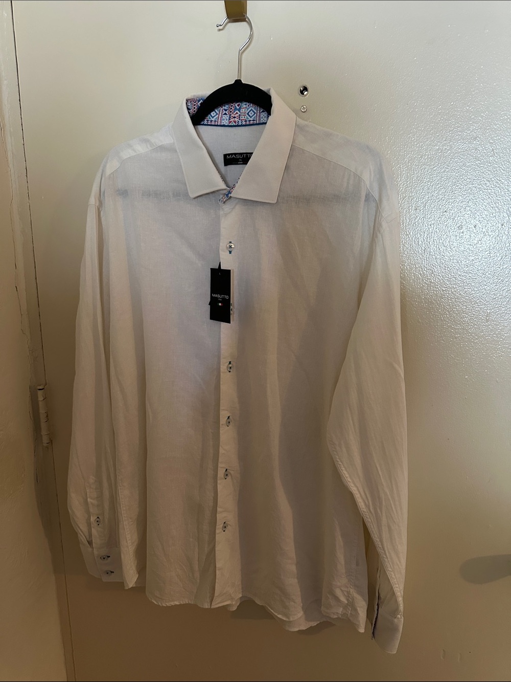NWT Masutto Mio Men's White Linen Dress Shirt Solid Long Sleeve Button 2XL